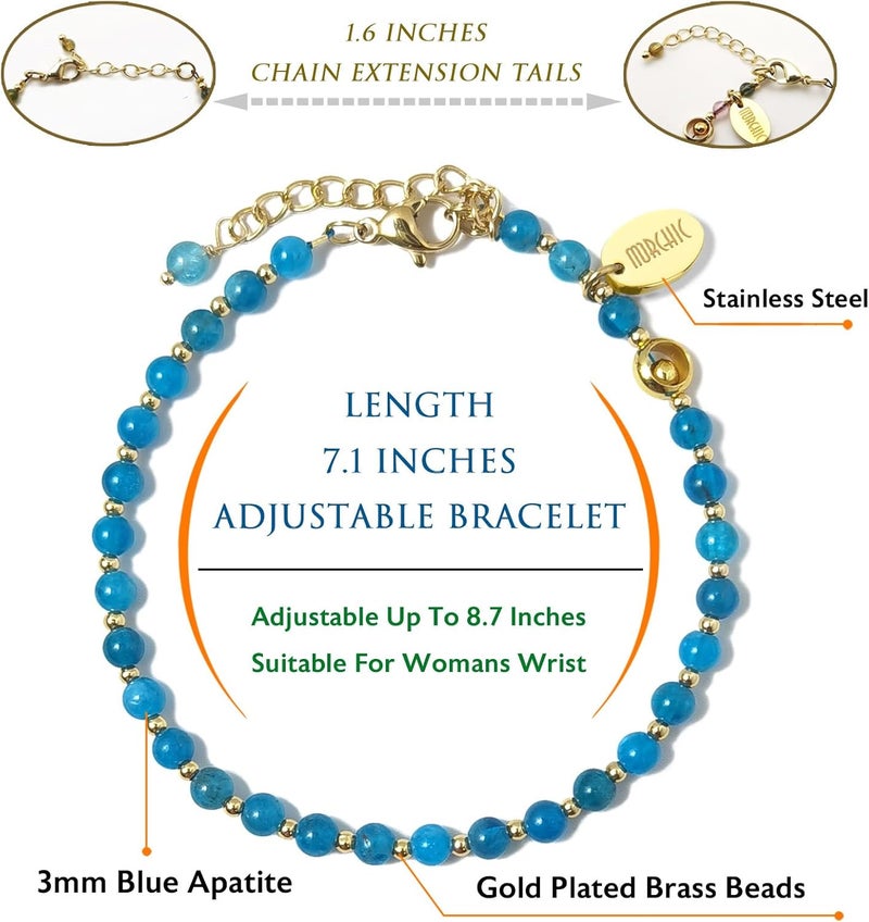 Morchic 3mm Tiny Beads Natural Gemstone Bracelet for Women, Adjustable 7.1" Energy Gem Charm Jewelry, Dainty Handmade Birthday Gift - Image 2